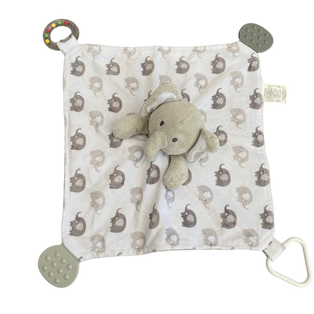 Modern Baby Elephant Snuggle Security Blanket Blankie Teether Rattle Lovey